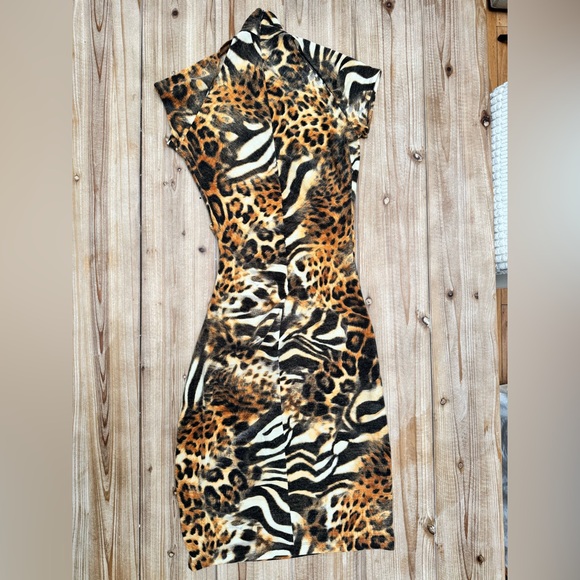 Cache Animal-Print Midi Dress in Brown, Black, Cream - Picture 5 of 5